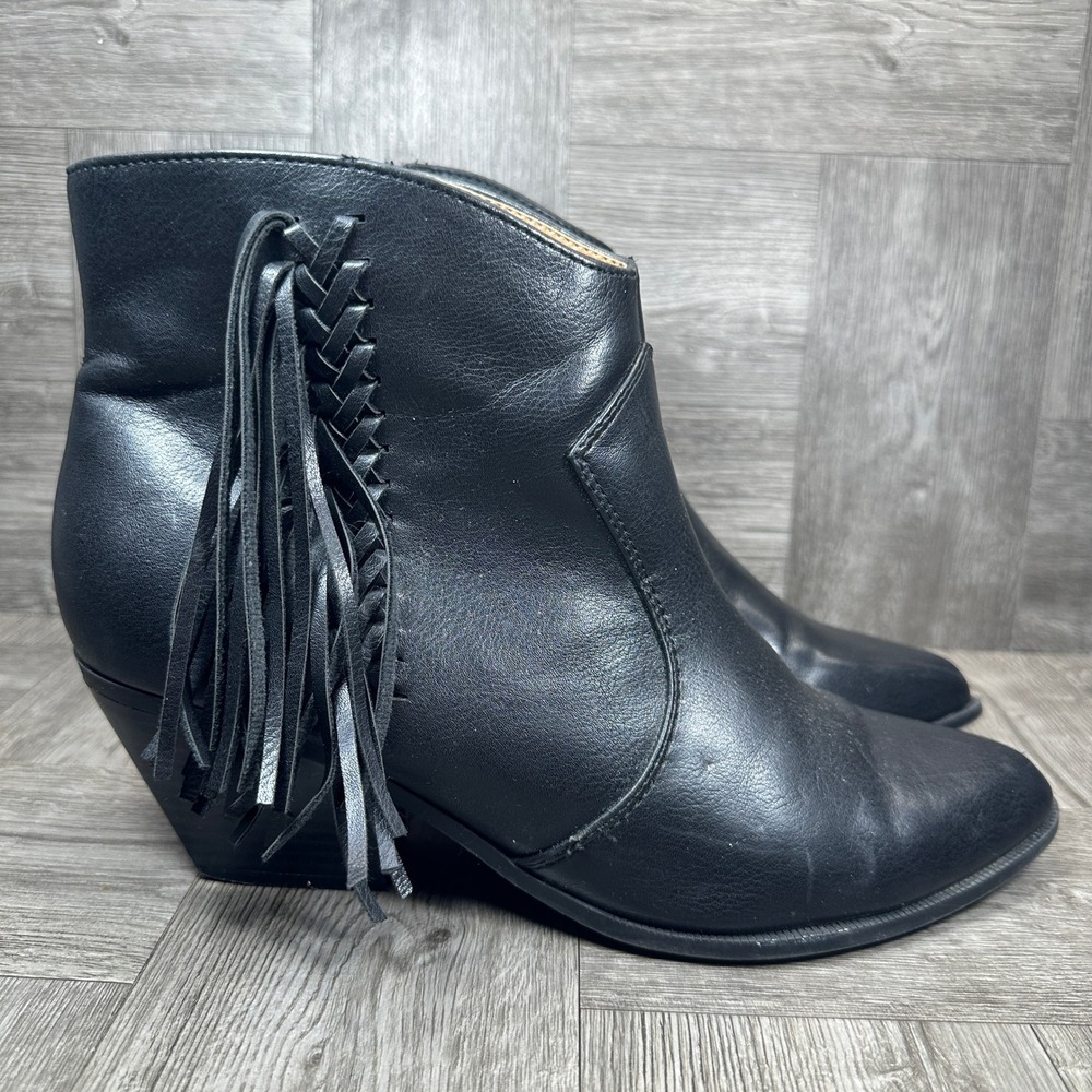 Indigo Rd Ankle Boots Womens 9 Black Fringe Western Faux Leather Boho